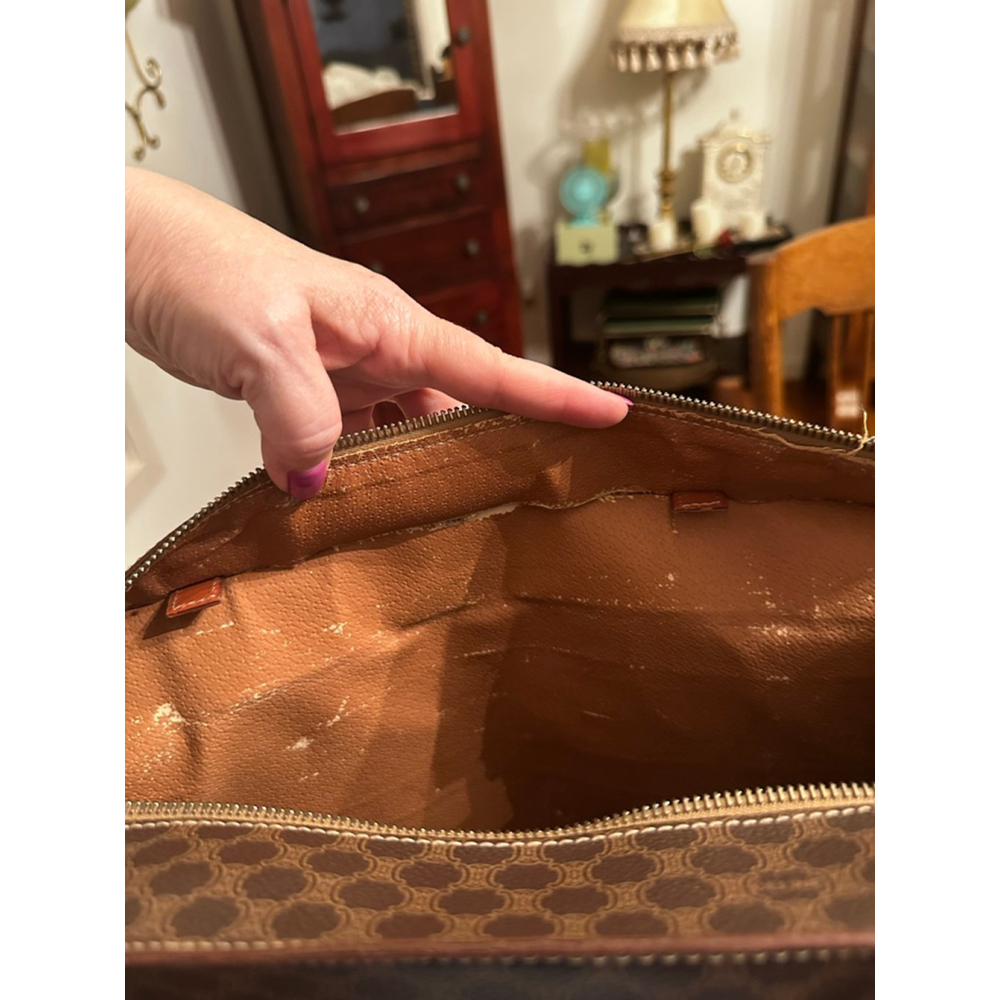 Celine Brown Macadam Monogram Orange Stripe Tote Bag - Picture 15 of 16